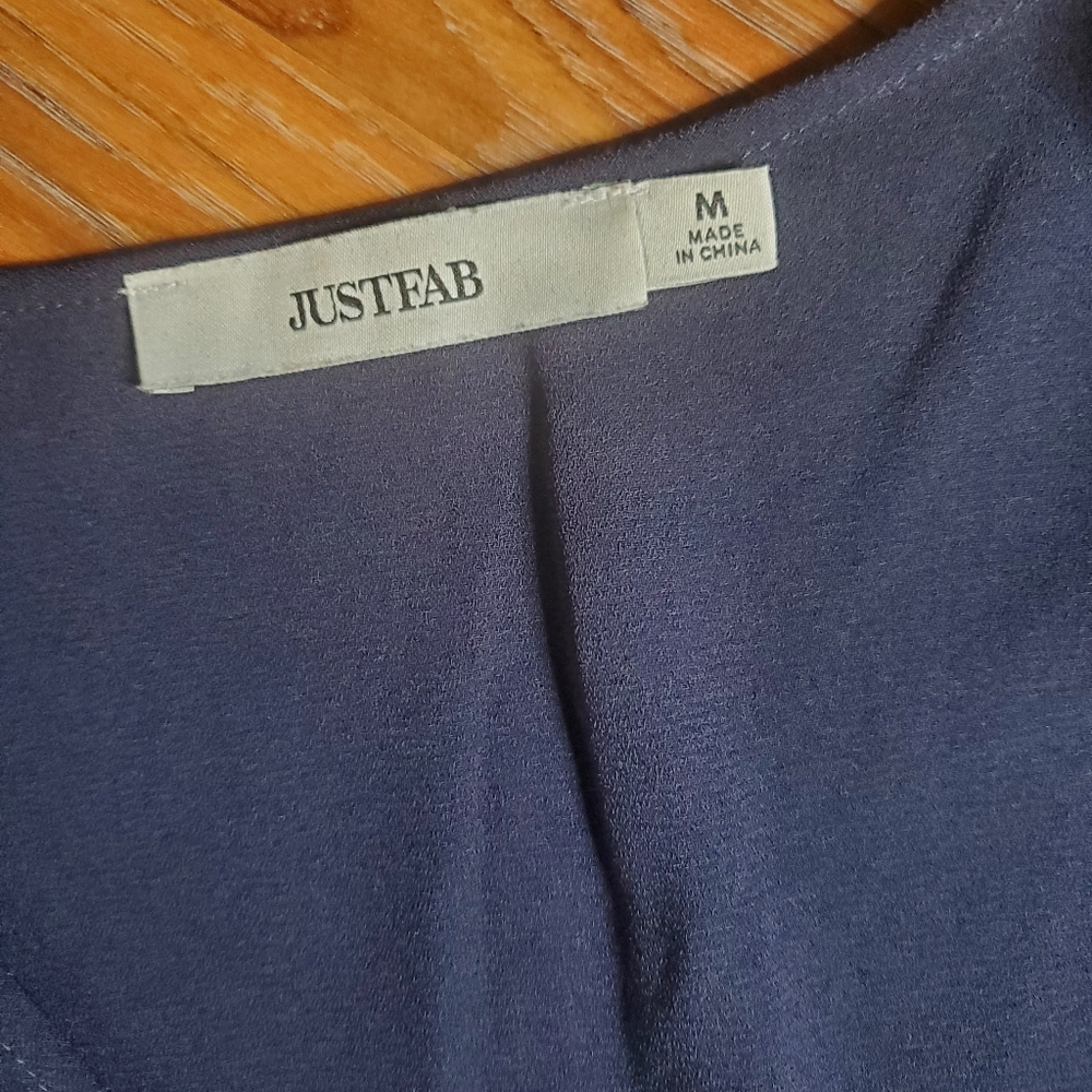 JustFab Navy Wrap Peplum Blouse - Picture 2 of 2